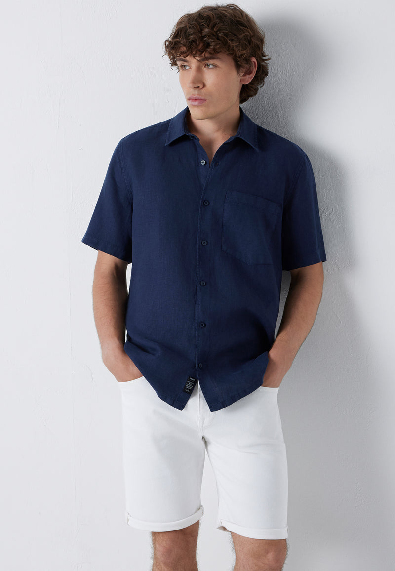 SHORT SLEEVE SHIRT | Leinenhemd mit Brusttasche