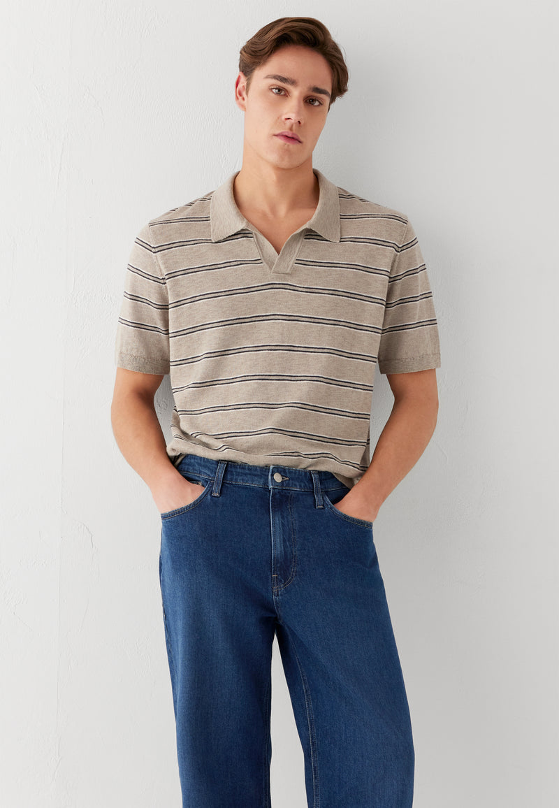 STRIPE POLO NECK KNIT | Premium Edition Leinen Strick Polo