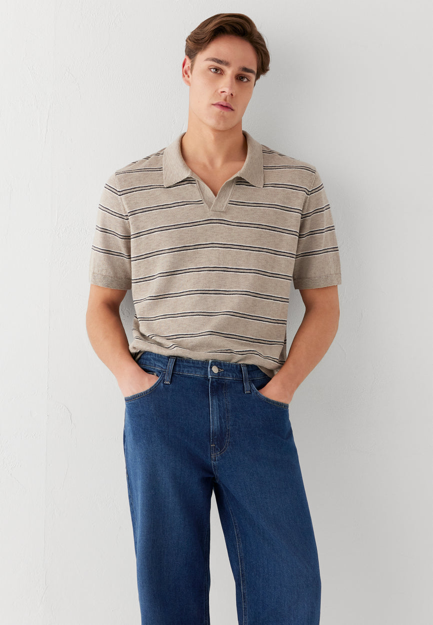 STRIPE POLO NECK KNIT | Premium Edition Leinen Strick Polo