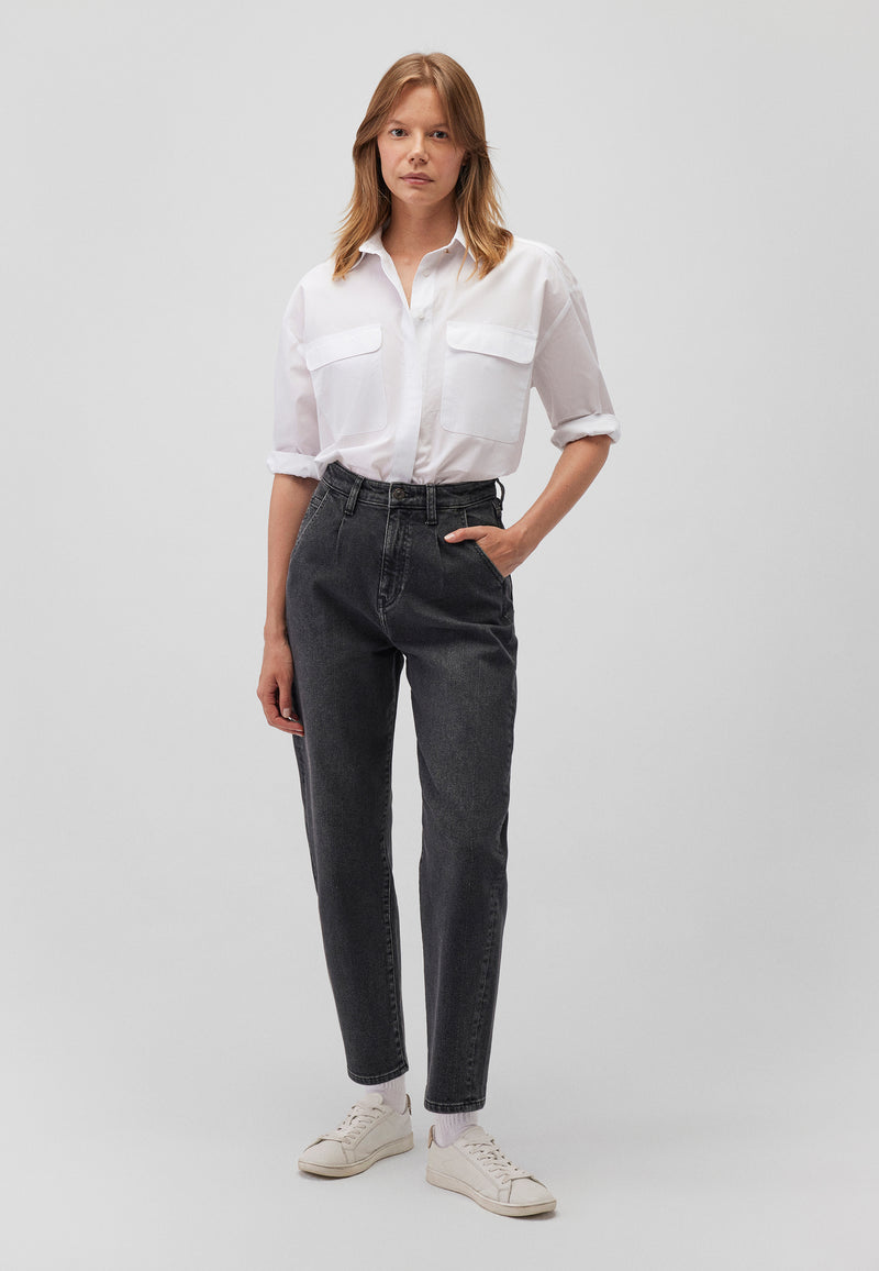 Laura | All Blue High Rise, Pleated Baggy Jeans