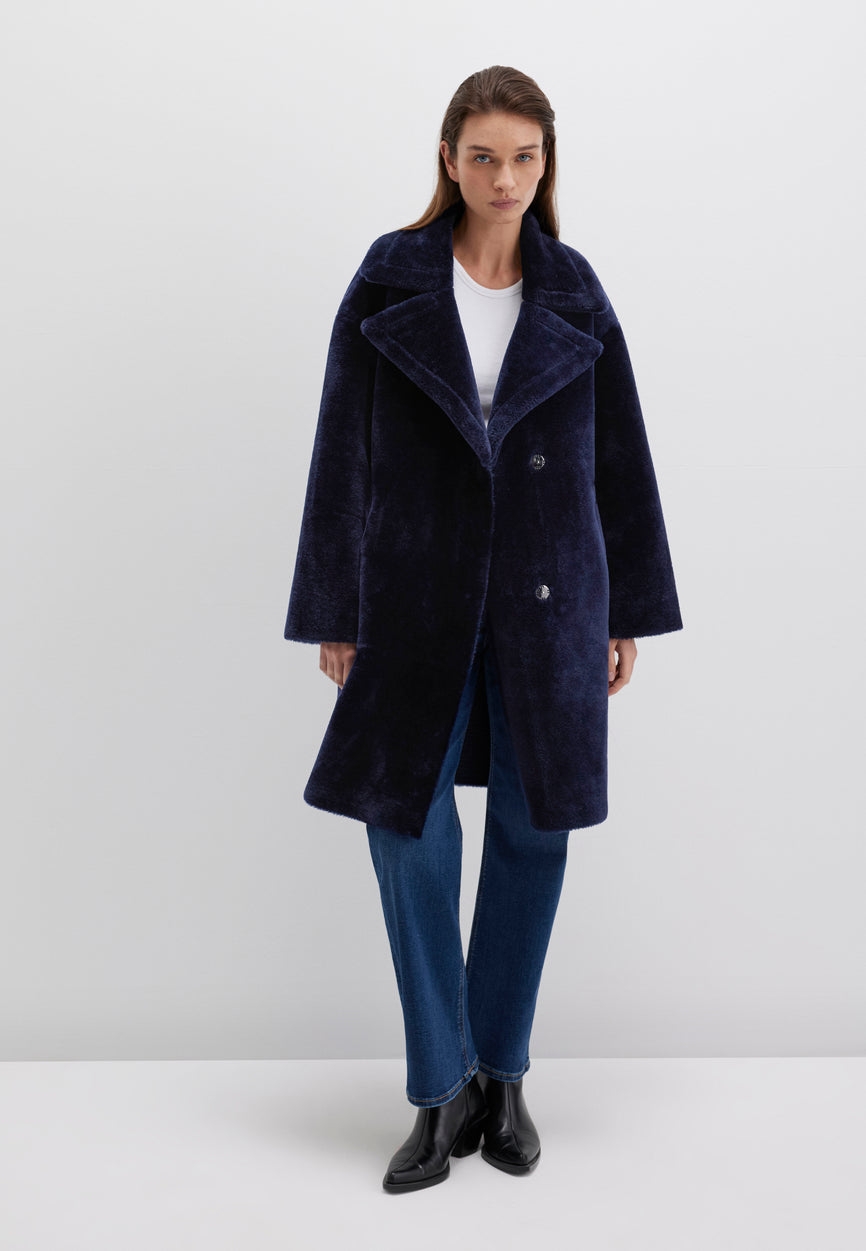WOVEN LONG JACKET | Mantel aus Kunstfell