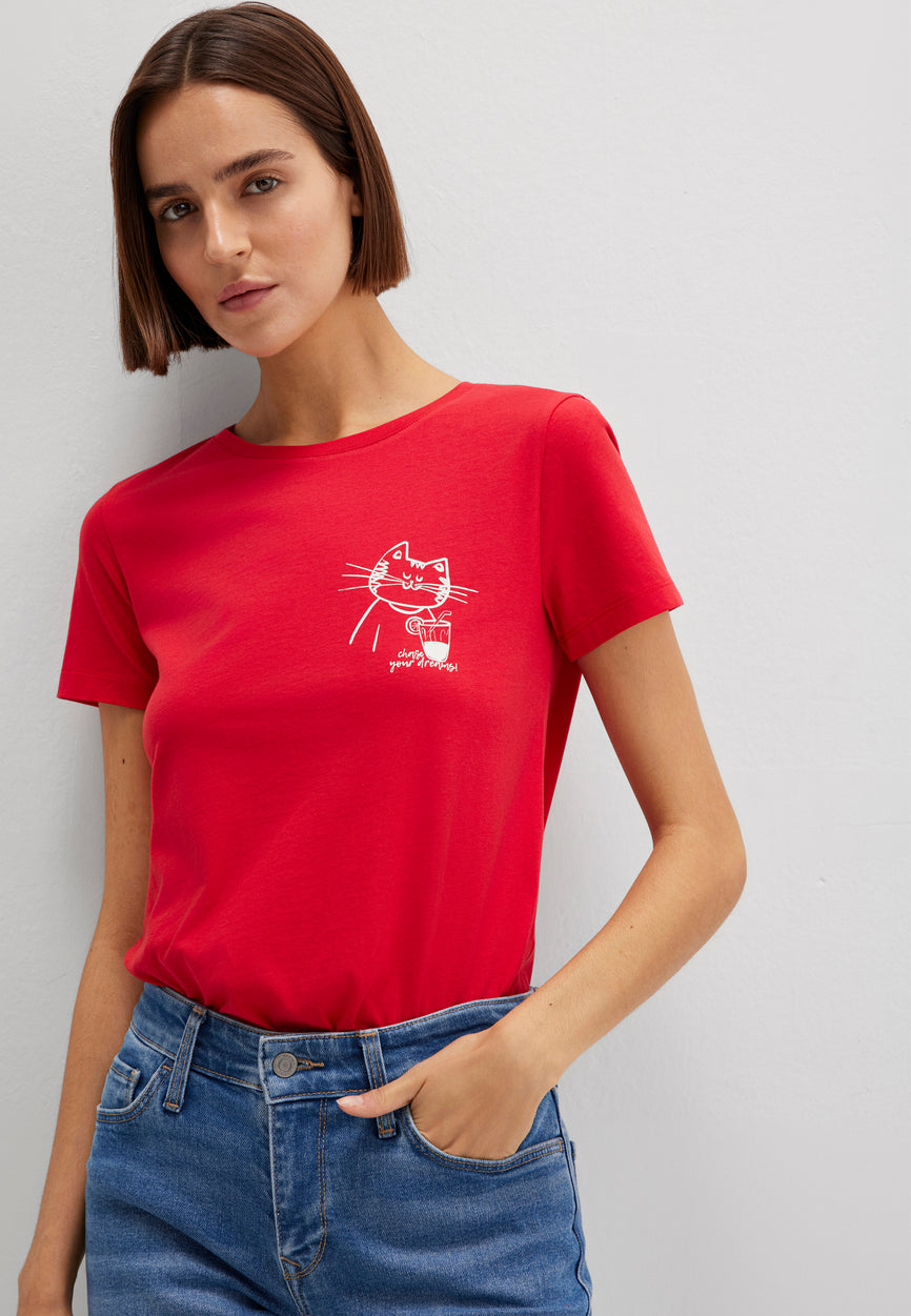 ГРАФИЧНА ТЕНИСКА С ЩАМП НА КОТКА | Тениска с котешка щампа