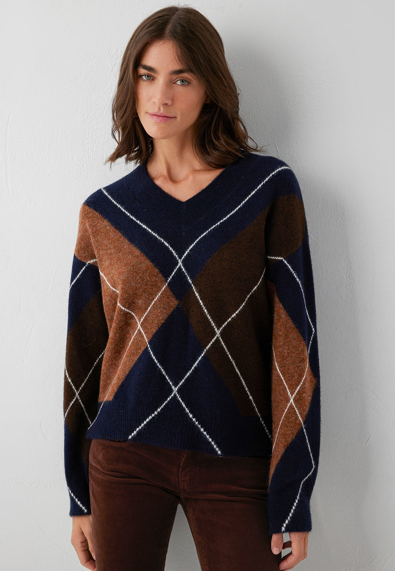 V NECK SWEATER | Argyle Pullover